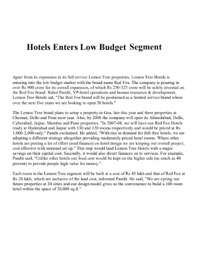 hotels enters low budget segment