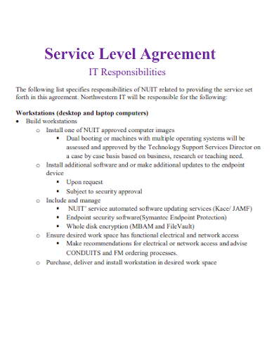 it responsibilities service level agreement
