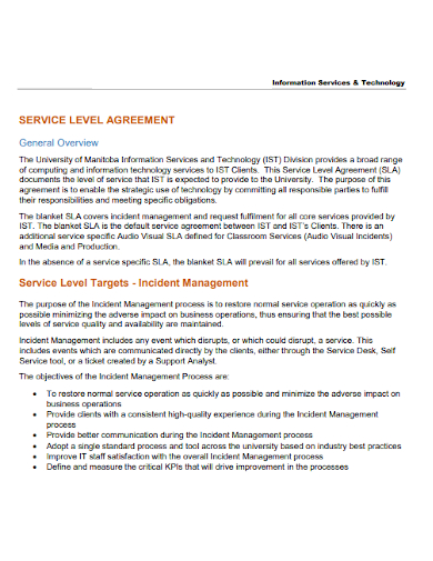 it service level targets agreement
