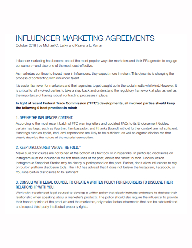 influencer marketing agreement