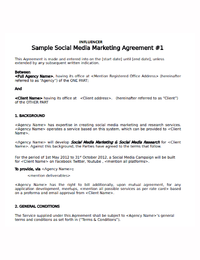 influencer social media marketing agreement