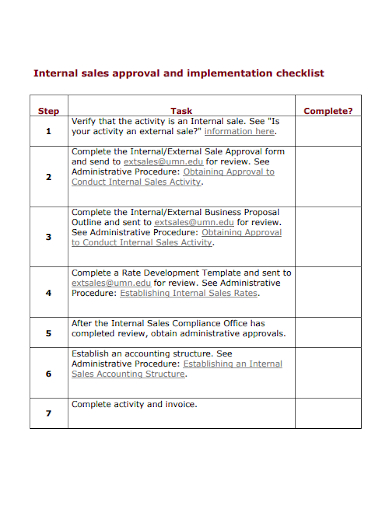 internal sales approval and implementation checklist