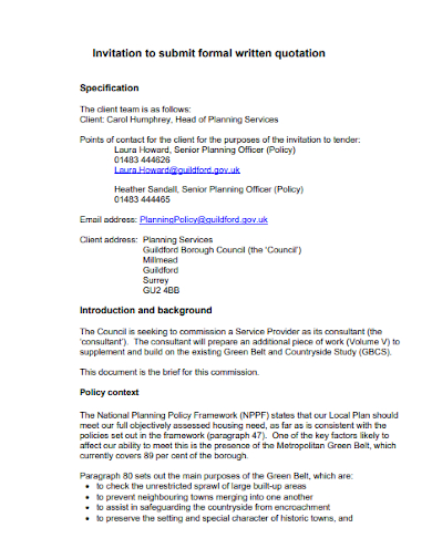 invitation to submit formal written quotation