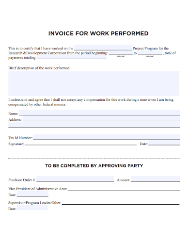 invoice for work performed
