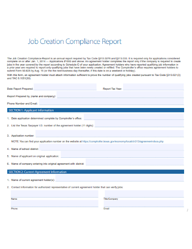 job creation compliance report