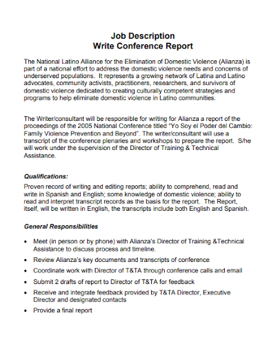 job description write conference report