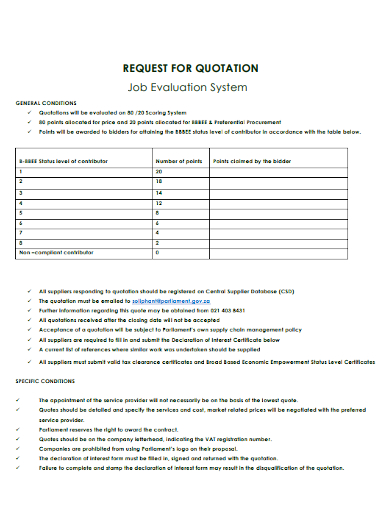 job evaluation system request for quotation