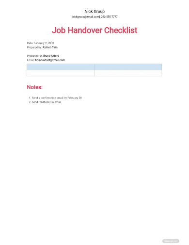 job handover checklist template