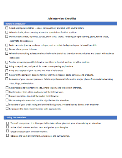 job interview checklist