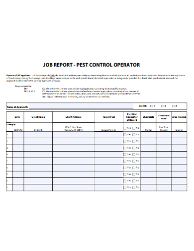 job pest control operator report
