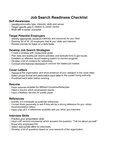job search readiness checklist