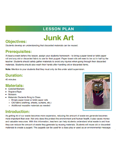 junk art lesson plan