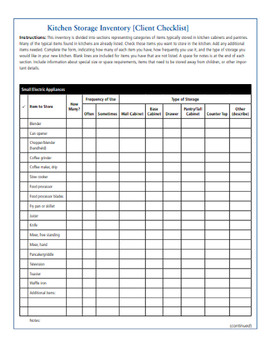 kitchen storage inventory checklist
