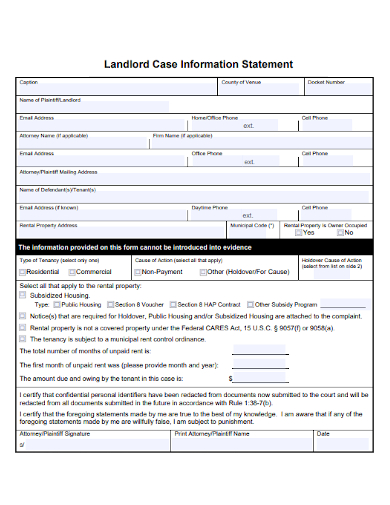 landlord case information statement form