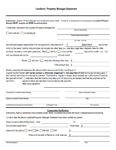landlord property manager statement form