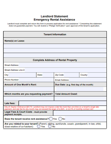landlord statement emergency rental assistance form