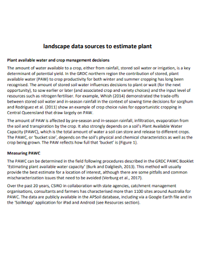 landscape data sources to estimate plant