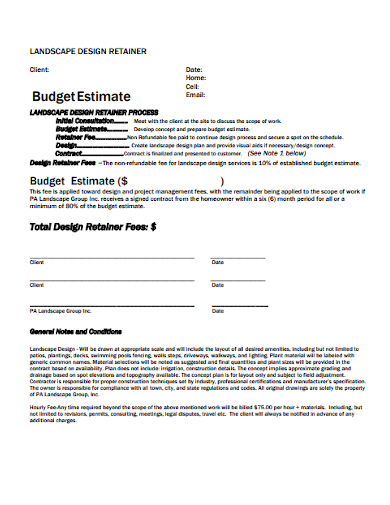 landscape design retainer budget estimate