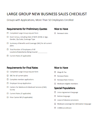 large group new business sales checklist