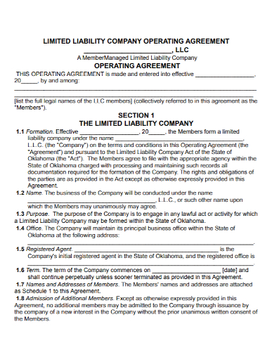limited liability operating agreement