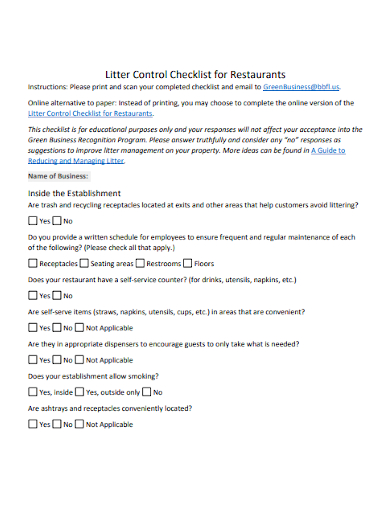 litter control checklist for restaurants