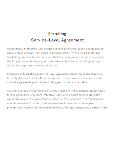 marketing recruiting service level agreement