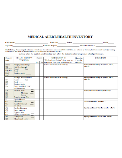 medical alert health inventory
