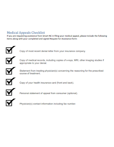 medical appeals checklist