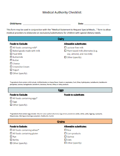 medical authority checklist