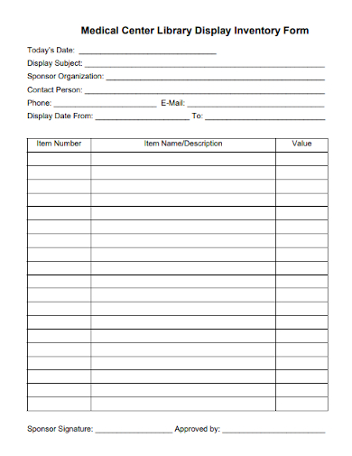 medical center library display inventory form