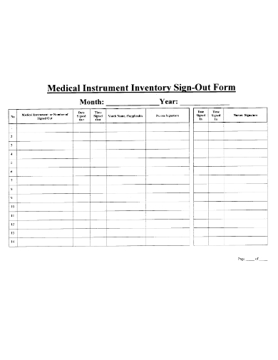 medical instrument inventory sign out form