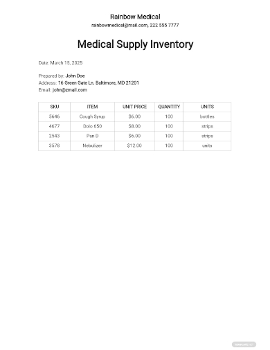 medical supply inventory template