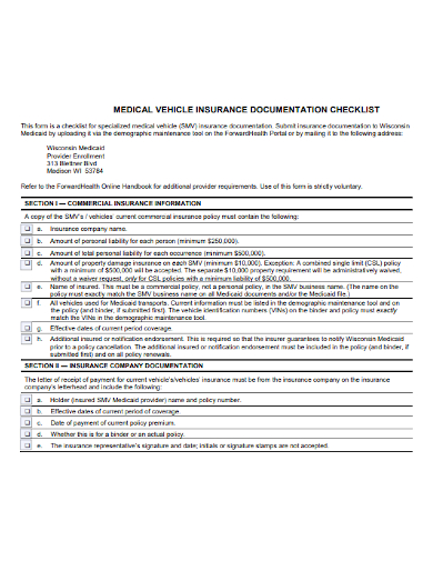 medical vehicle insurance documentation checklist