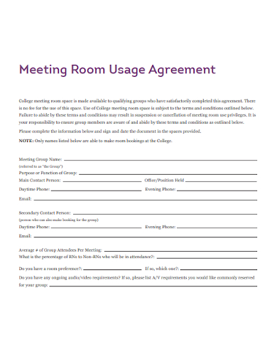 meeting room usage agreement
