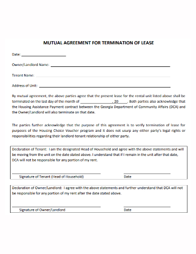 mutual agreement for termination lease