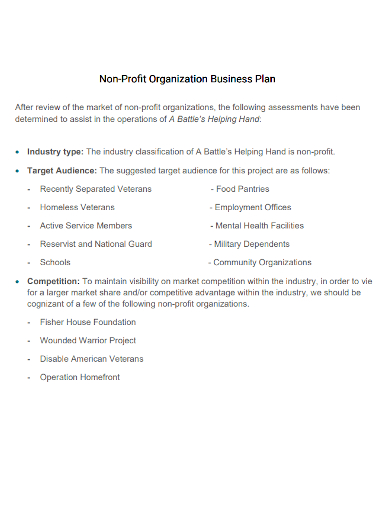 nonprofit organization business plan