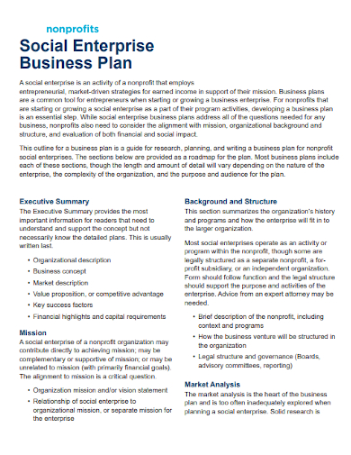 nonprofit social enterprise business plan