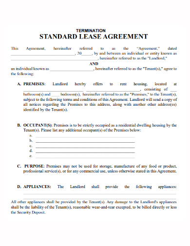 occupant tenant termination of lease agreement