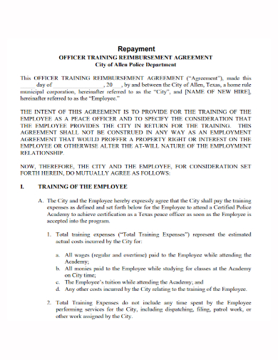 officer training repayment agreement