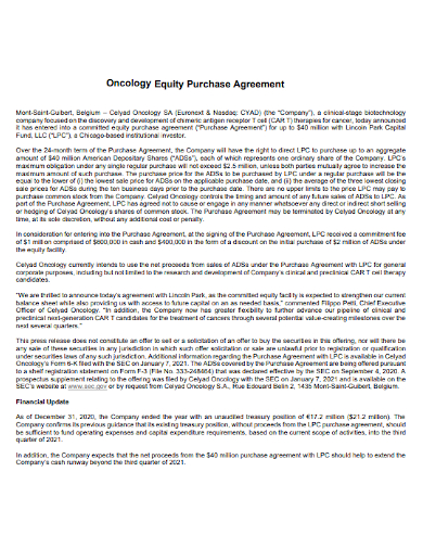 oncology equity purchase agreement