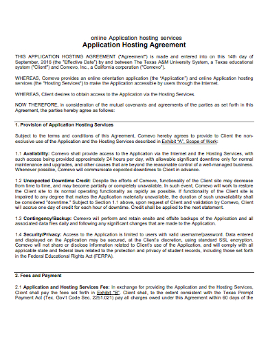 online application hosting service agreement