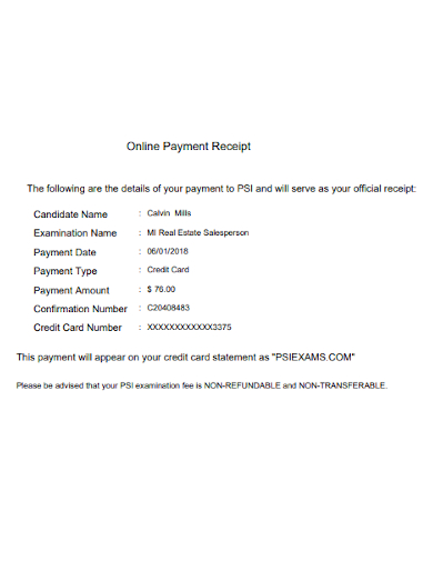 online payment receipt