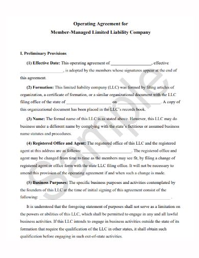 operating agreement for limited liability company
