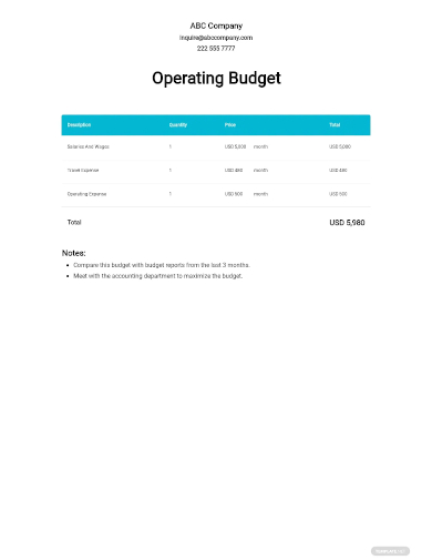 operating budget template