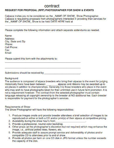 photography contract for shows and events proposal