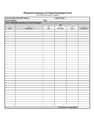 physical inventory of food purchased form