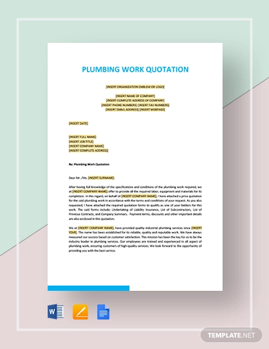 plumbing work quotation template