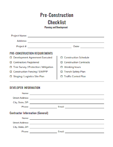 pre construction project planning development checklist