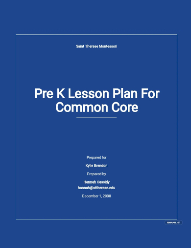 pre k lesson plan template for common core