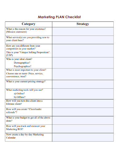 printable checklist market planning